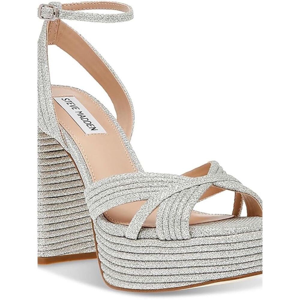 Steve Madden Silver Glitter Platform Sandals Laurel Sandals